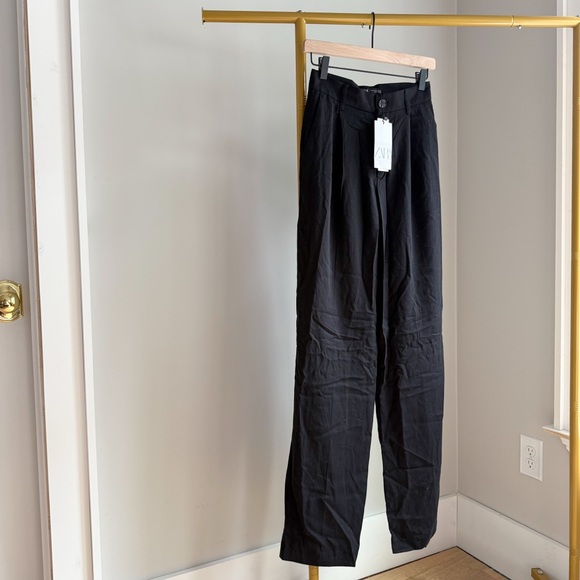 NWT Zara Black High-Waisted Long Trousers - Picture 1 of 3